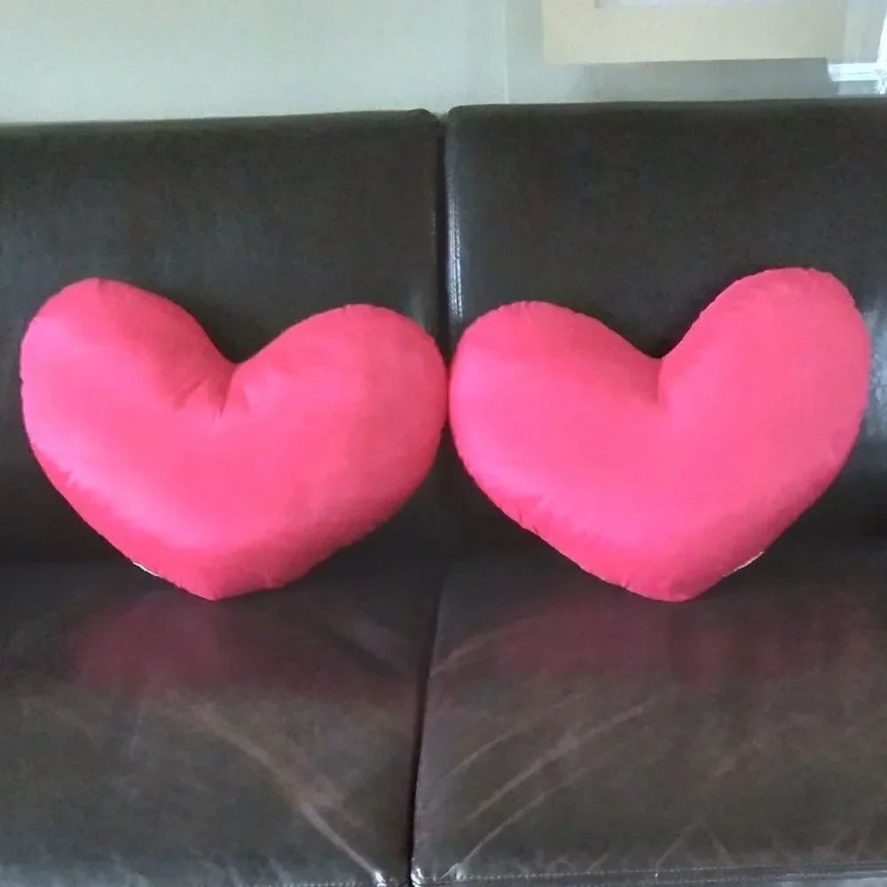 Pair of Lg Fuchsia Hot Pink Satin Heart Pillows 17